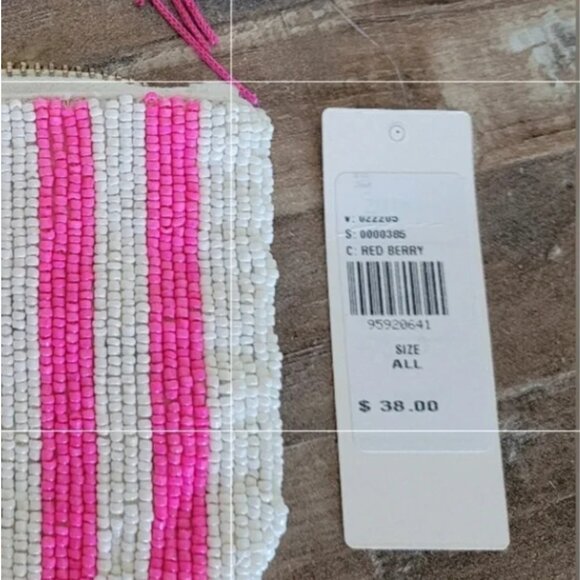 Anthropologie NWT Fiona Hand Beaded Watermelon Slices Clutch w/ Hot Pink Tassel - Picture 6 of 6